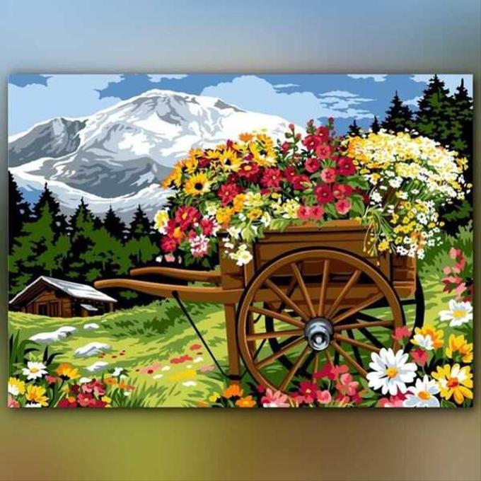 أدوات رسم لوحة عرببة الزهور