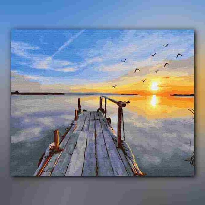 أدوات رسم لوحة غروب البحيرة