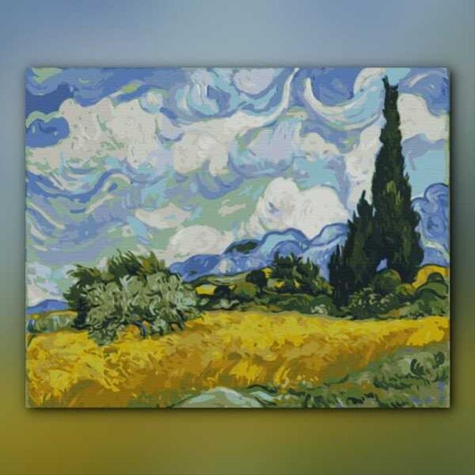 أدوات رسم لوحة حقل القمح الأخضر