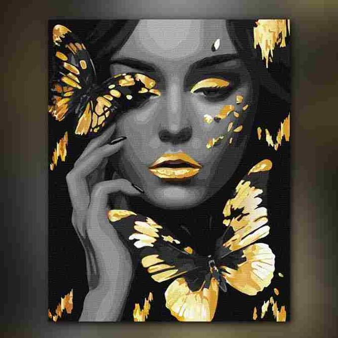 أدوات رسم لوحة فراشات ذهبية
