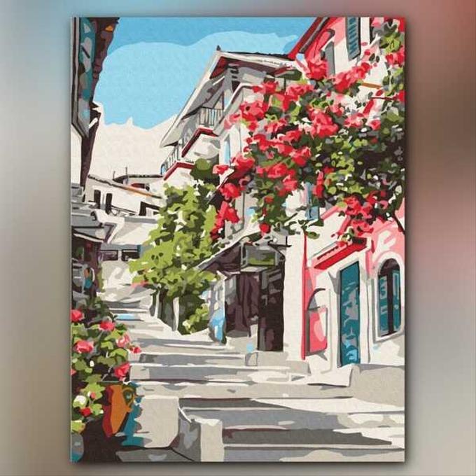 أدوات رسم لوحة خطوة بين الزهور