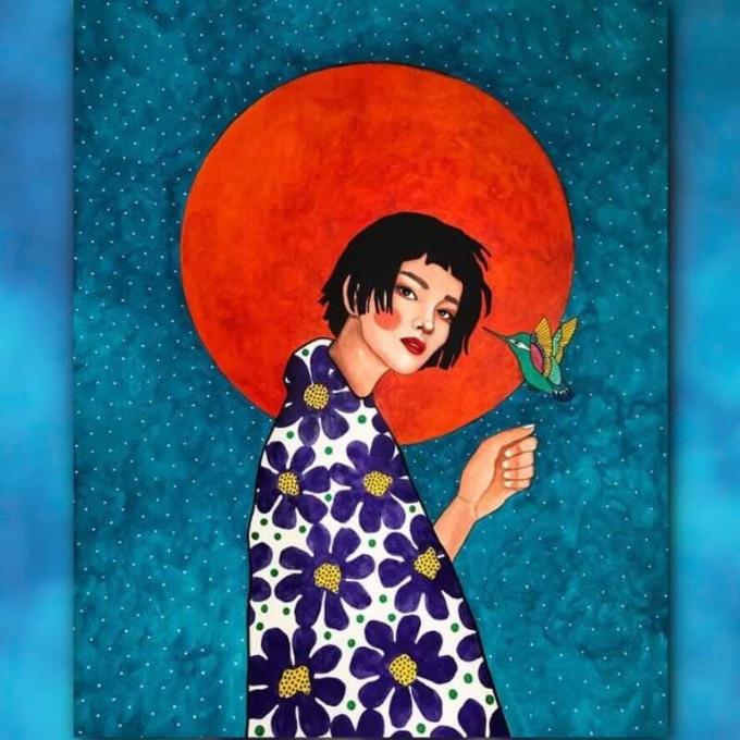 أدوات رسم لوحة فتاة القمر الاحمر