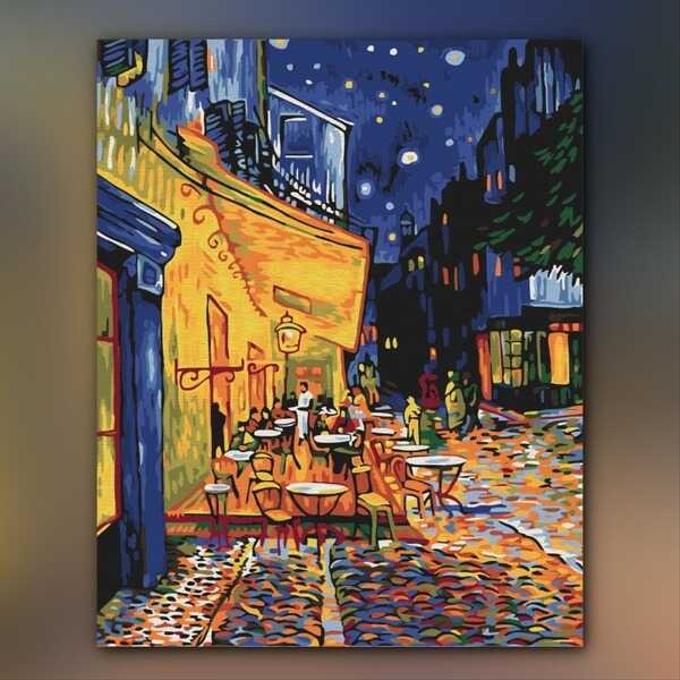 أدوات رسم لوحة مقهى في الليل