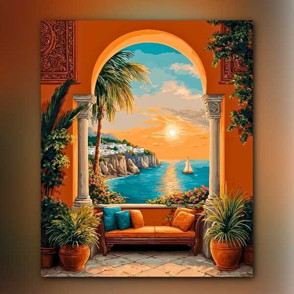 أدوات رسم لوحة غروب من الشرفة