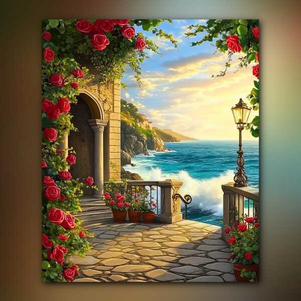 أدوات رسم لوحة بين الورد والماء