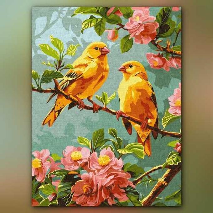 أدوات رسم لوحة طيور الكناري الربيعية