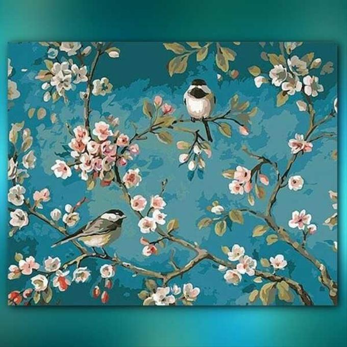 أدوات رسم لوحة طيور على شجرة
