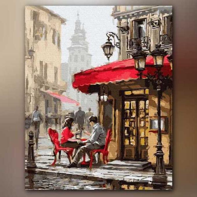 أدوات رسم لوحة شرفة المقهى