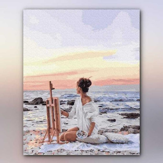 أدوات رسم لوحة رسامة البحر