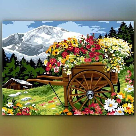 أدوات رسم لوحة عرببة الزهور