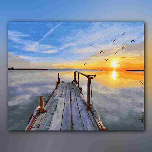 أدوات رسم لوحة غروب البحيرة
