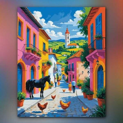 أدوات رسم لوحة شارع القرية المكسيكية