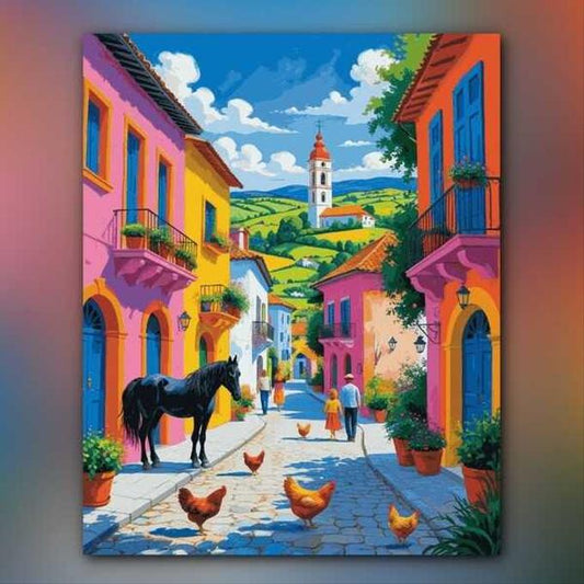 أدوات رسم لوحة شارع القرية المكسيكية