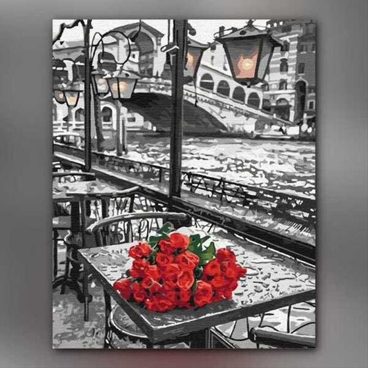 أدوات رسم لوحة ورود تحت المطر