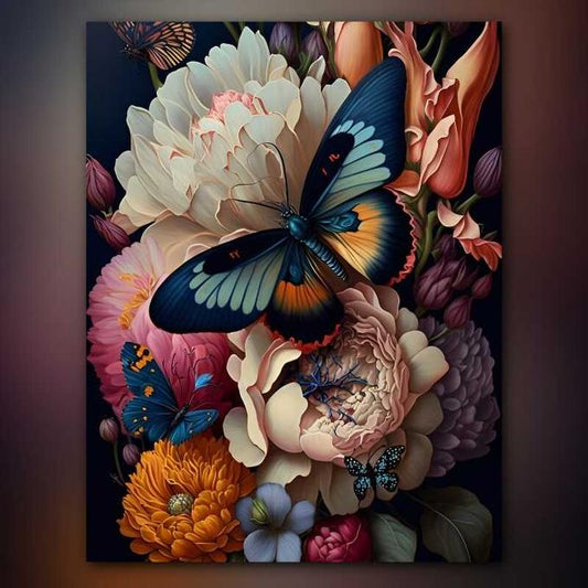 أدوات رسم لوحة ورود الفراشات