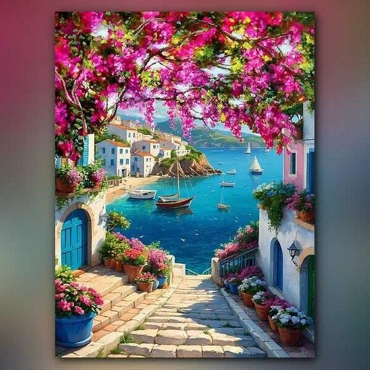 أدوات رسم لوحة درب الورد على البحر