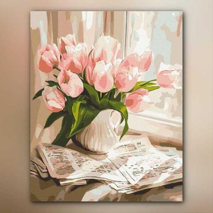 أدوات رسم لوحة ورد ضوء الصباح