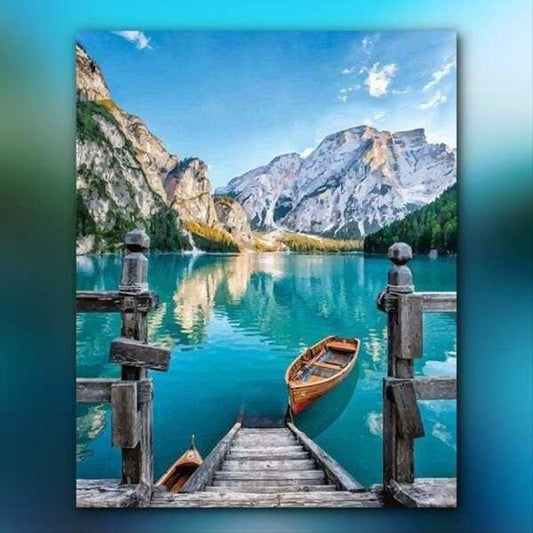 أدوات رسم لوحة بحيرة جبلية