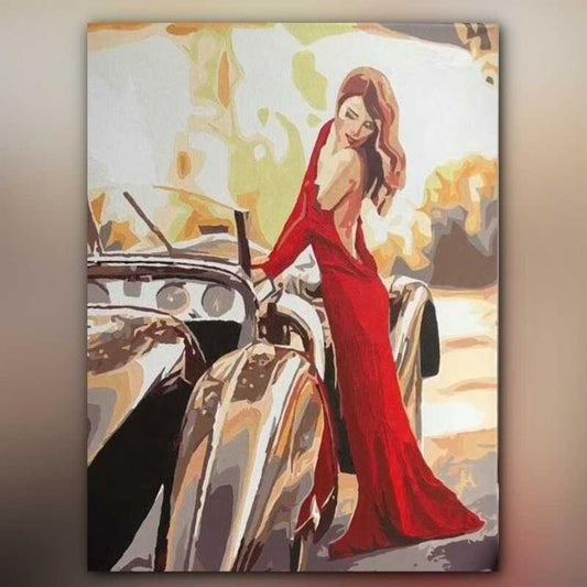 أدوات رسم لوحة الفستان الأحمر