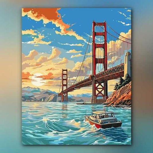 أدوات رسم لوحة غروب فوق الجسر