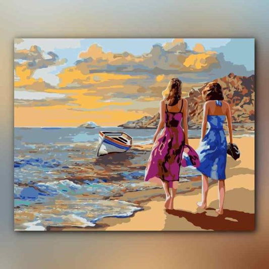 أدوات رسم لوحة بجانب البحر