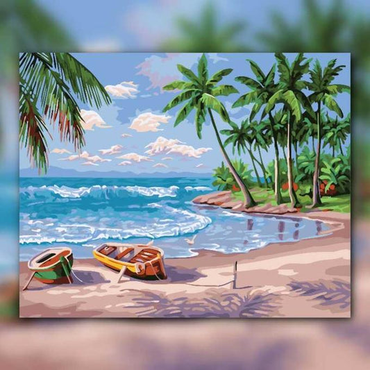 أدوات رسم لوحة صباح على الساحل