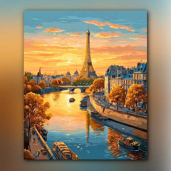 أدوات رسم لوحة غروب باريس الذهبي