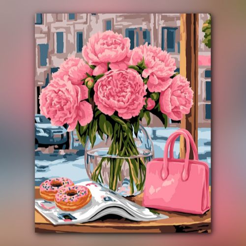 أدوات رسم لوحة صباح وردي