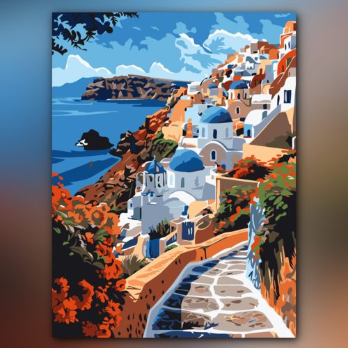 أدوات رسم لوحة سحر سانتوريني