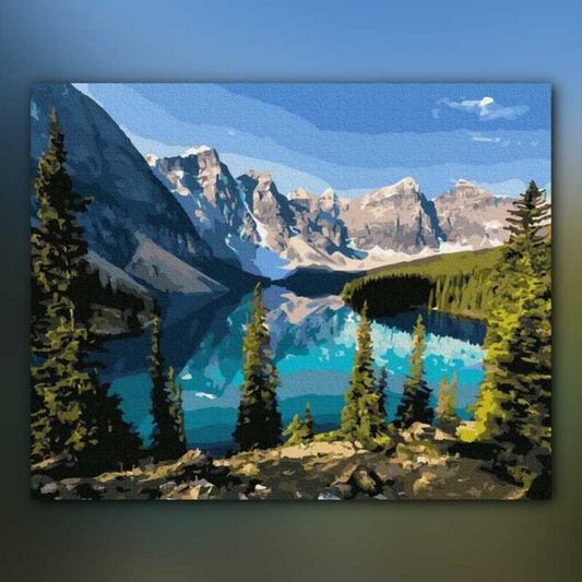 أدوات رسم لوحة بحيرة جبلية