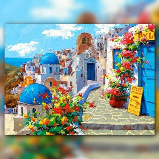 أدوات رسم لوحة المدينة الزرقاء