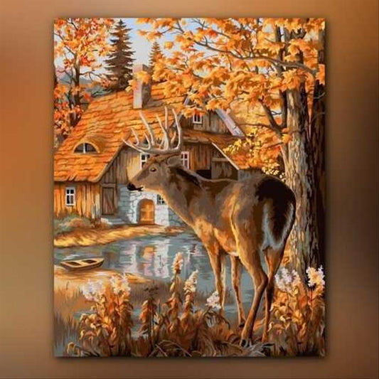 أدوات رسم لوحة كوخ الغابة