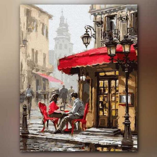 أدوات رسم لوحة شرفة المقهى
